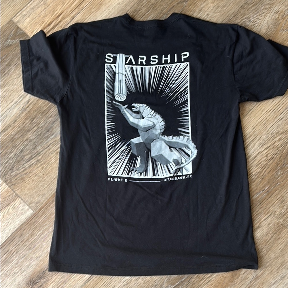 SpaceX - Flight 5 - Black Short Sleeve Tee with Mechazilla catch - Size L